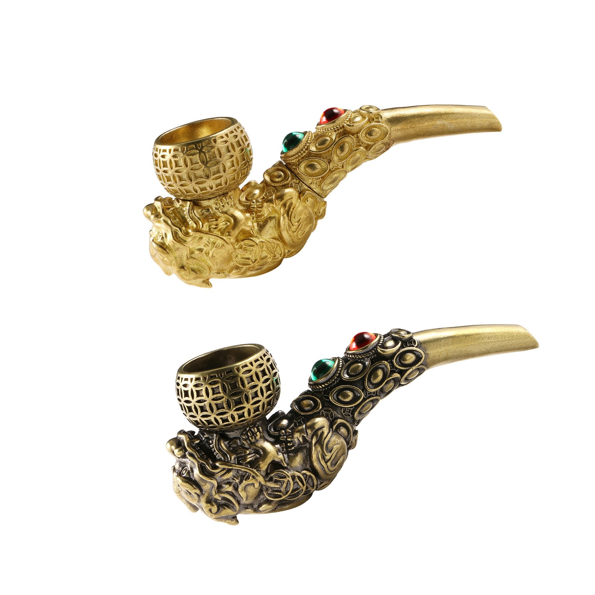 4.1 Antique Gemstone Pixiu Brass Smoking Pipe