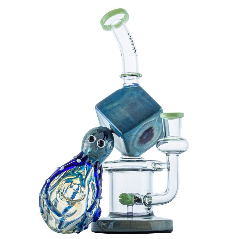 Blue Cube Glass Dab Rig w/ Octopus Glass Pipe Set