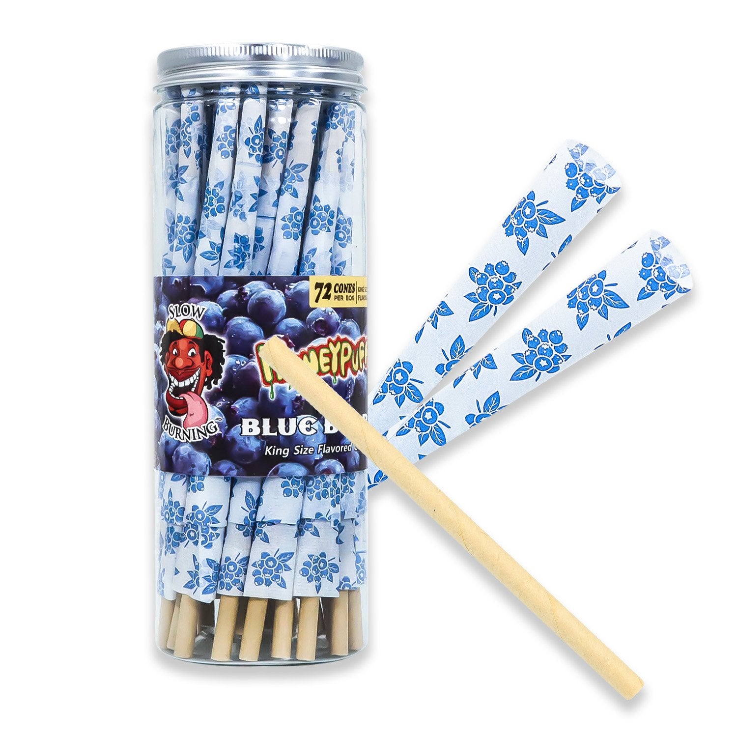 HoneyPuff King Size Blueberry Rolling Cones - 72 Count Textured Paper