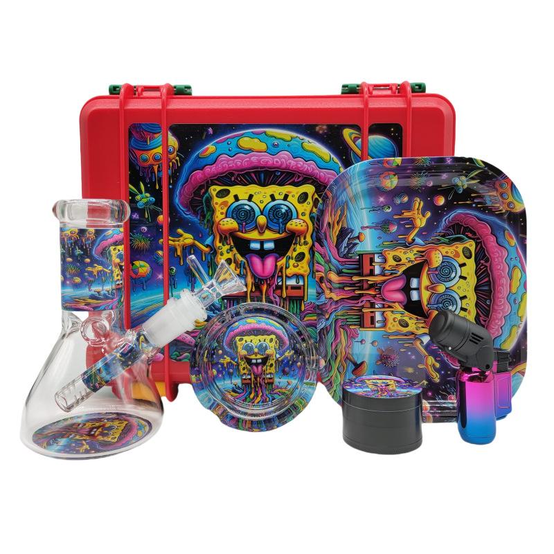 6-Piece Mini Beaker Bong Stash Box Kit - Patterned Case with Glass Accessories - PuffingBird AU