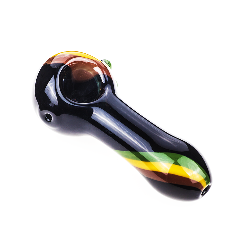Black Glass Pipe w/ Rasta Stripes