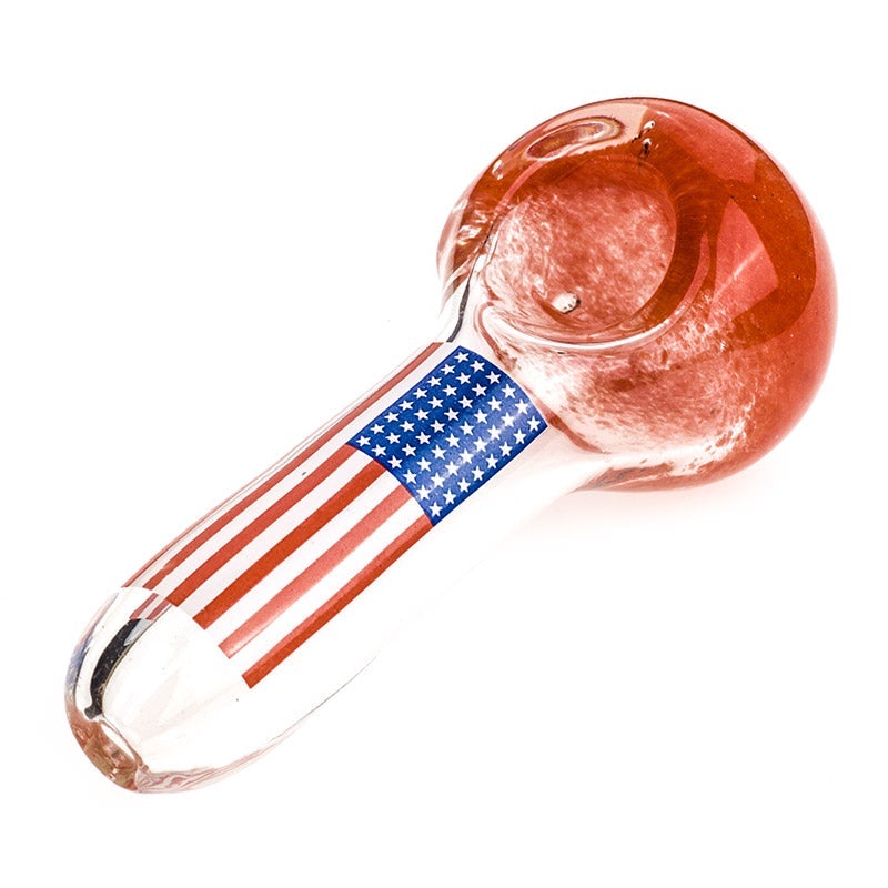 Red Frit Glass Pipe w/ American Flag Pattern