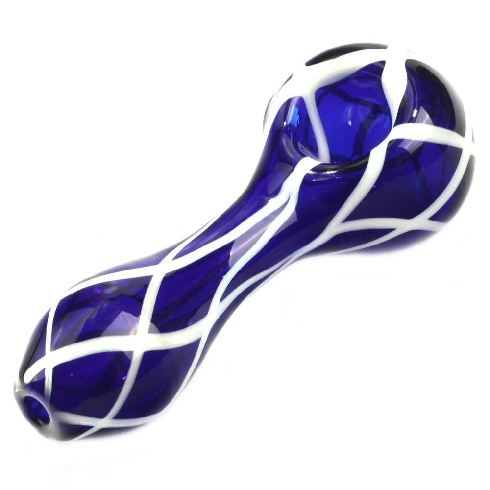 Handmade Blue Glass Pipe with White Stripes