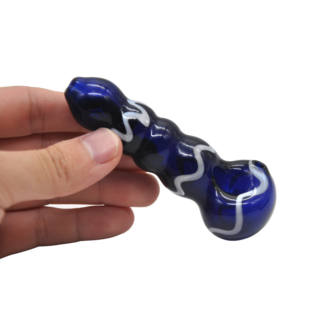 Blue Glass Spoon Pipe w/ Maria Rings