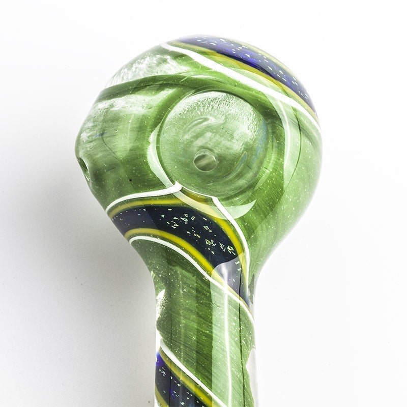 Green Glass Spoon Pipe w/ Swirl Stripe