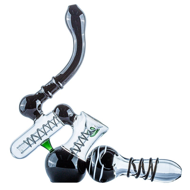 Spiral Glass Spoon Pipe and Double Chamber Bubbler Set