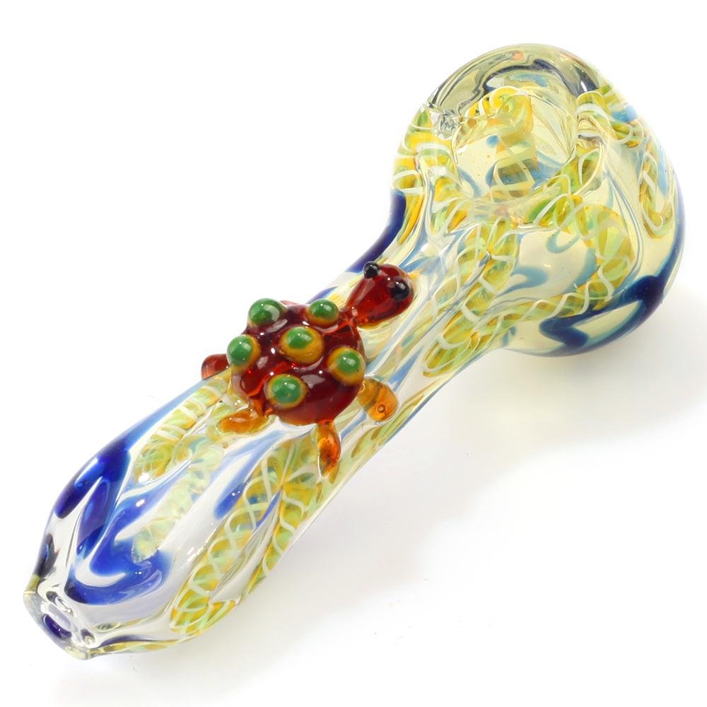 Swirled Fumed Glass Pipe w/ Glass Turtle