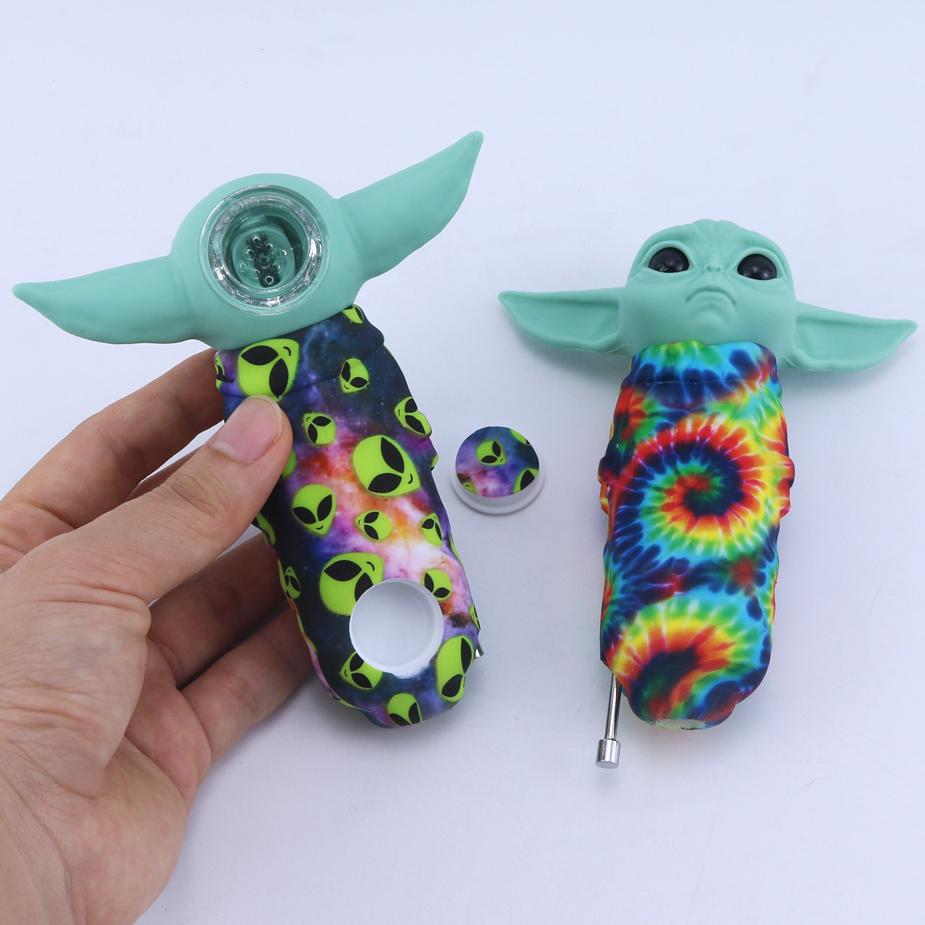 “Baby Yoda” Themed Silicone Smoking Pipe with Random Pattern - PuffingBird AU