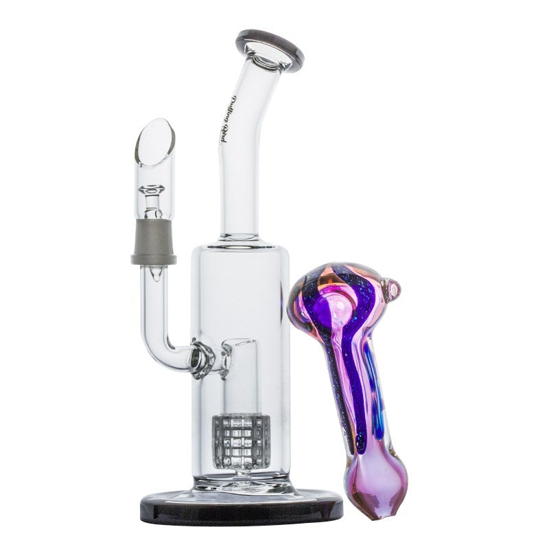 Mini Matrix Perc Dab Rig and Fumed Purple Color Changing Spoon Pipe Set
