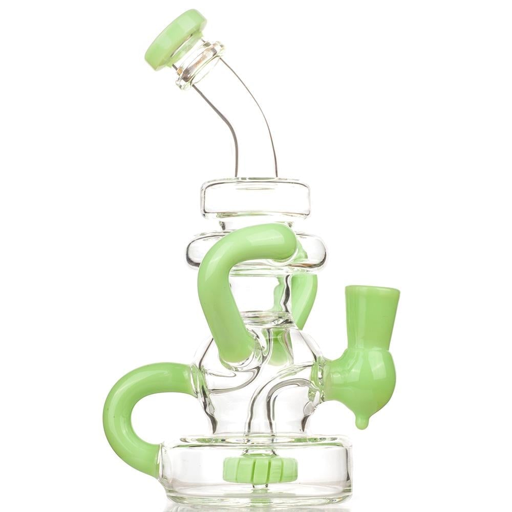 Green Recycler Dab Rig and Pink Girly Fumed Glass Pipe Set