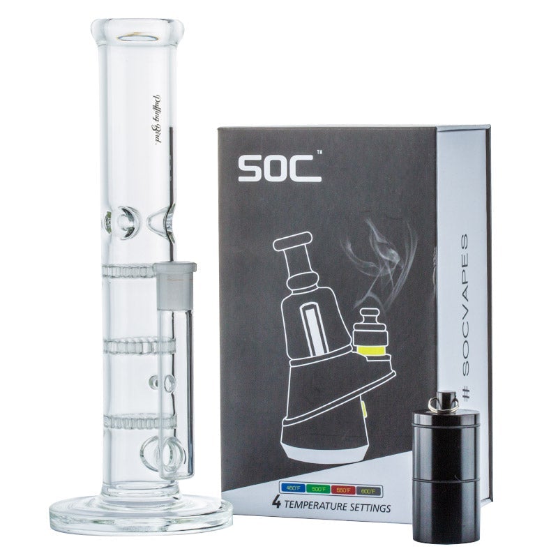 Straight Honeycomb Perc Bong w/ Soc Dab Vaporizer Stash Jar Set