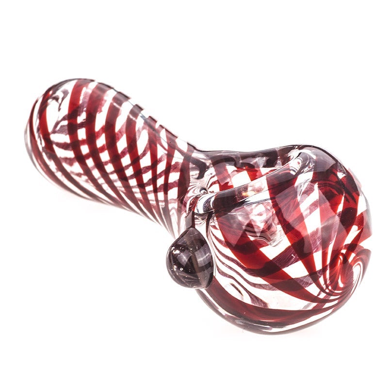 Red Swirl Strips Glass Spoon Pipe
