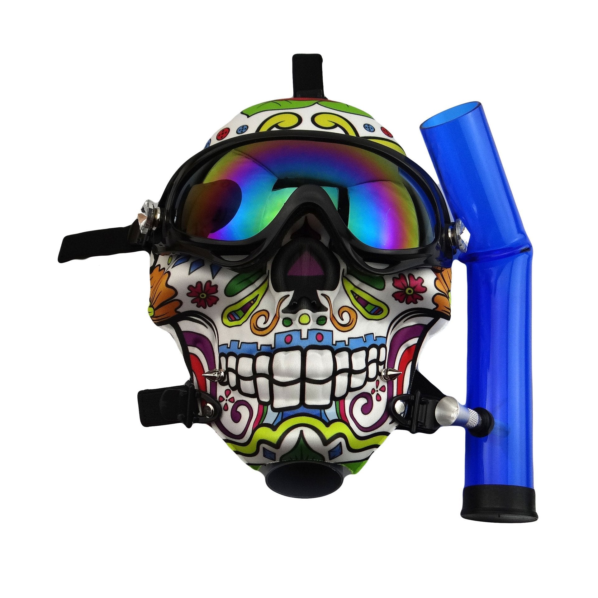 Novel Skull Fabric Gas Mask Bong w/ Bent Water Pipe