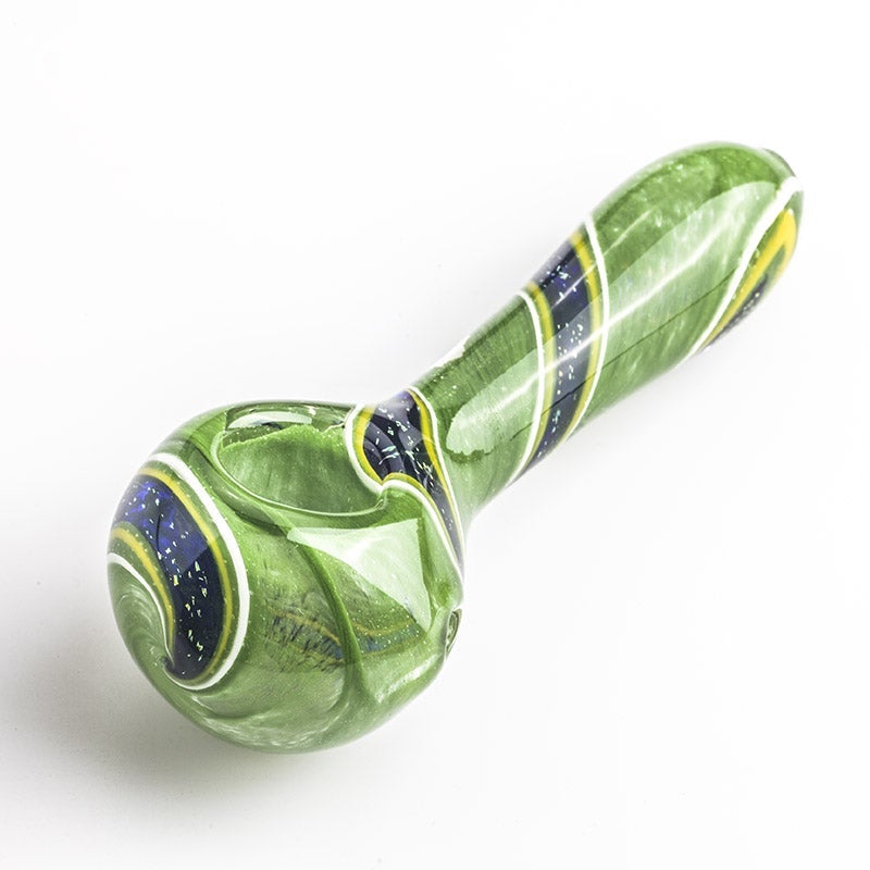 Green Glass Spoon Pipe w/ Swirl Stripe