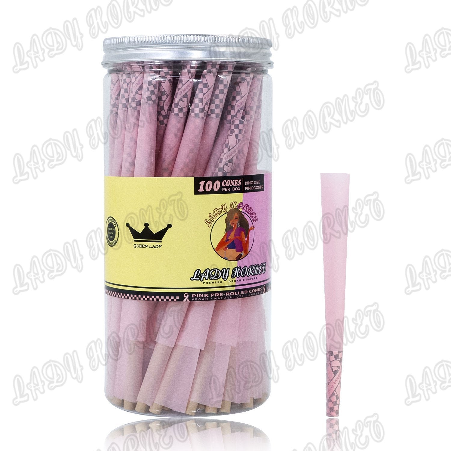 Lady Hornet Pink Wood Pulp Rolling Cones - 102 Pack