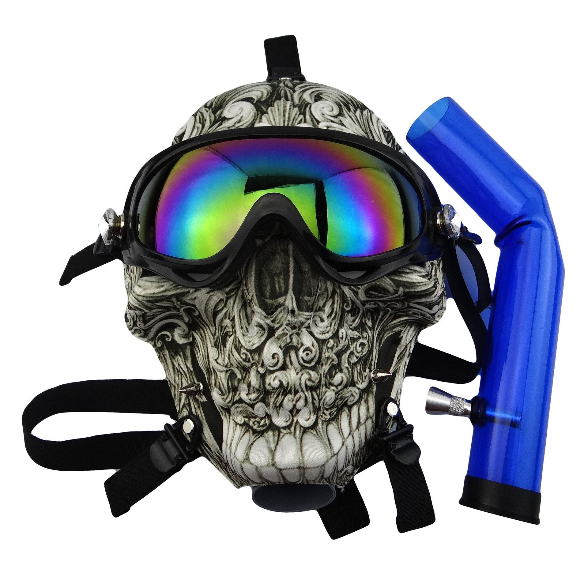 Novel Skull Fabric Gas Mask Bong w/ Bent Water Pipe