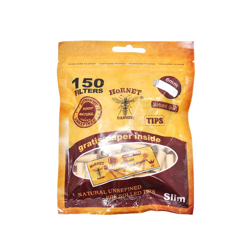 Natural Unrefined Rolling Paper Filter Tips - 6mm Brown Pre-Rolled Tips (150 Tips per Resealable Bag)