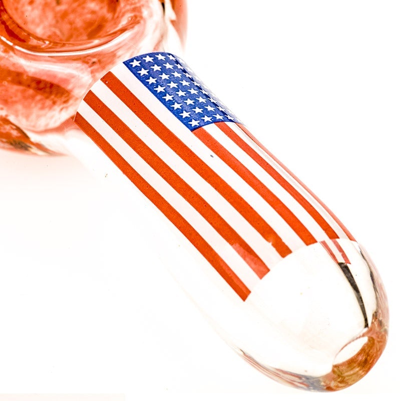 Red Frit Glass Pipe w/ American Flag Pattern