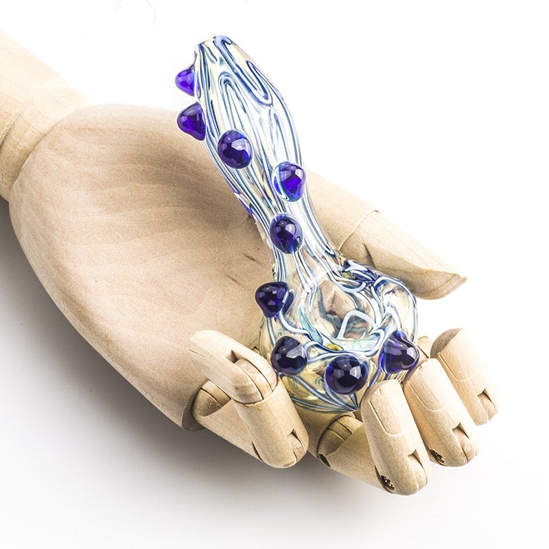 Glass Spoon Pipe w/ Blue Glass Marbles Grip