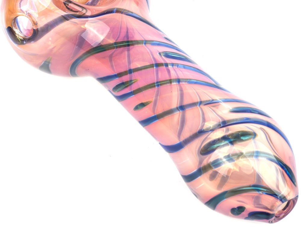 Fumed Pink Glass Pipe W/ Strip Patterns