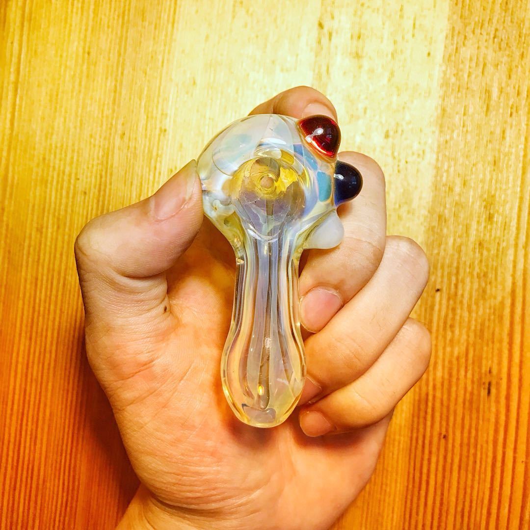 Nano Fumed Glass Spoon Pipe w/ Colored Raised Marbles