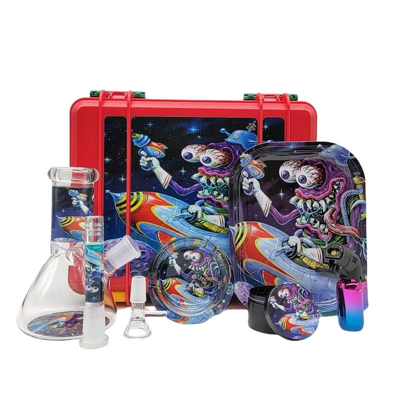 6-Piece Mini Beaker Bong Stash Box Kit - Patterned Case with Glass Accessories - PuffingBird AU