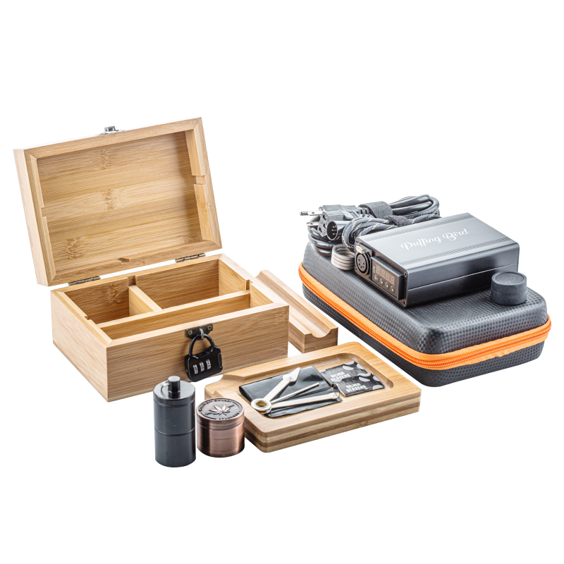 Retro Wooden Stash Box Lock w/ Titanium Enail Kit Bundle Set