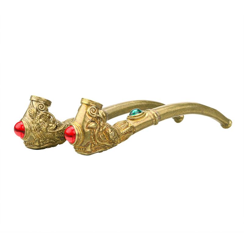Brass Gemstone Inlaid Sherlock Pipe