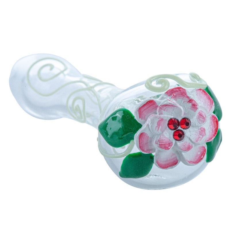 Lotus Pattern Glow-In-The-Dark Glass Pipe