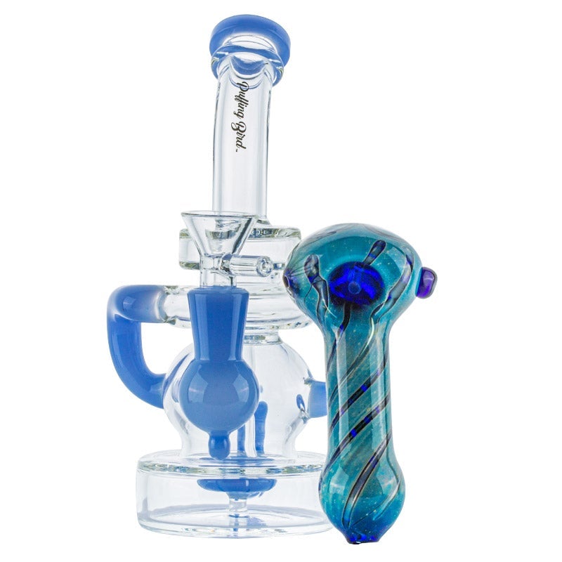 Recycler Showerhead Dab Rig and Heady Pattern Glass Pipe Set
