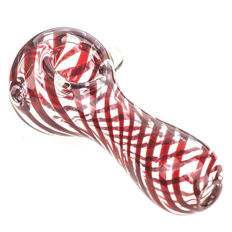 Red Swirl Strips Glass Spoon Pipe