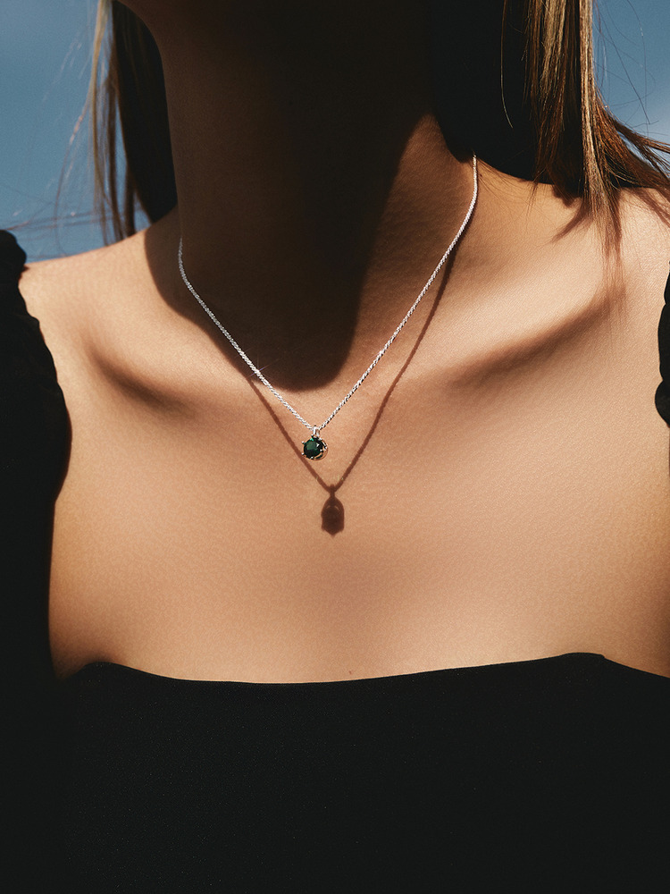 Sterling Silver Zircon Pendant Necklace