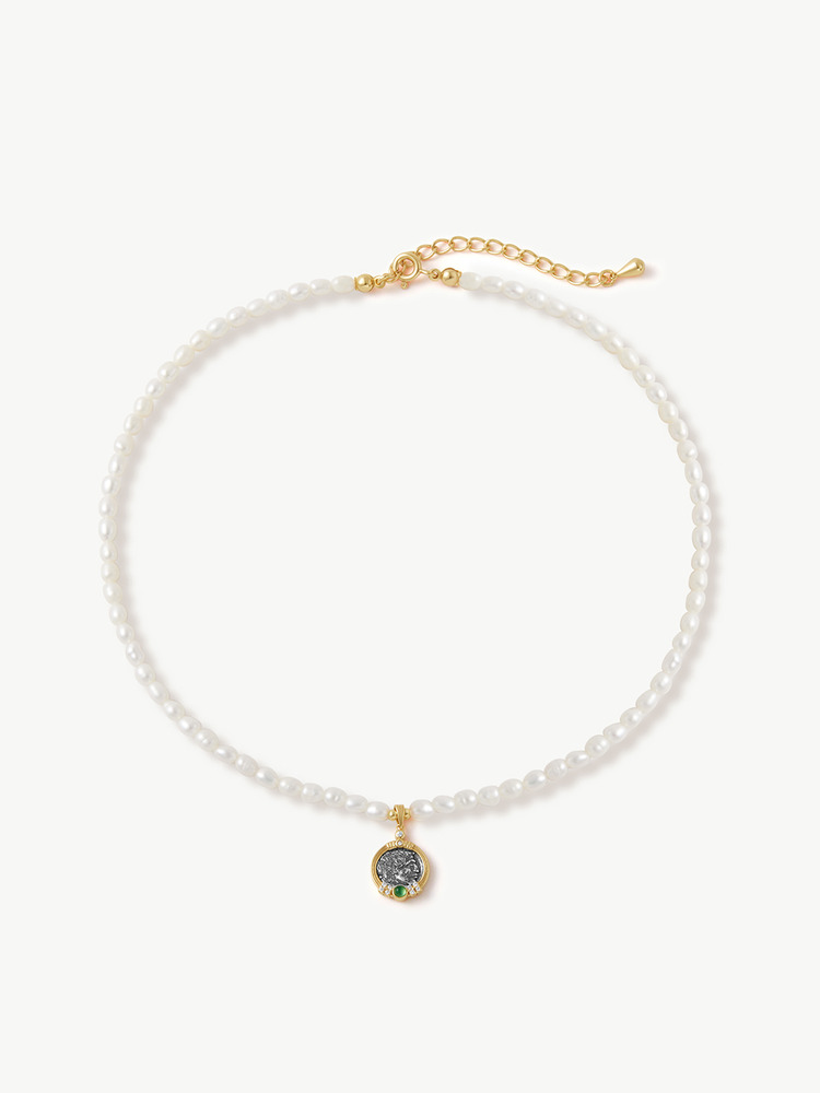 Natural Pearl Ancient Coin Pendant Necklace
