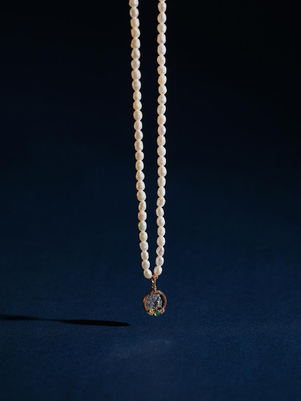 Natural Pearl Ancient Coin Pendant Necklace