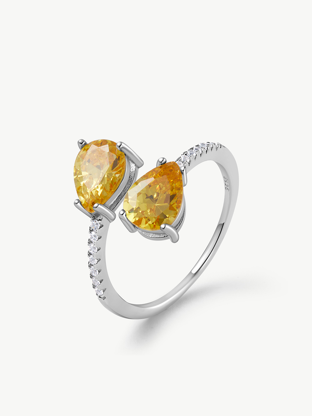 Yellow Zircon Droplet Shaped Ring