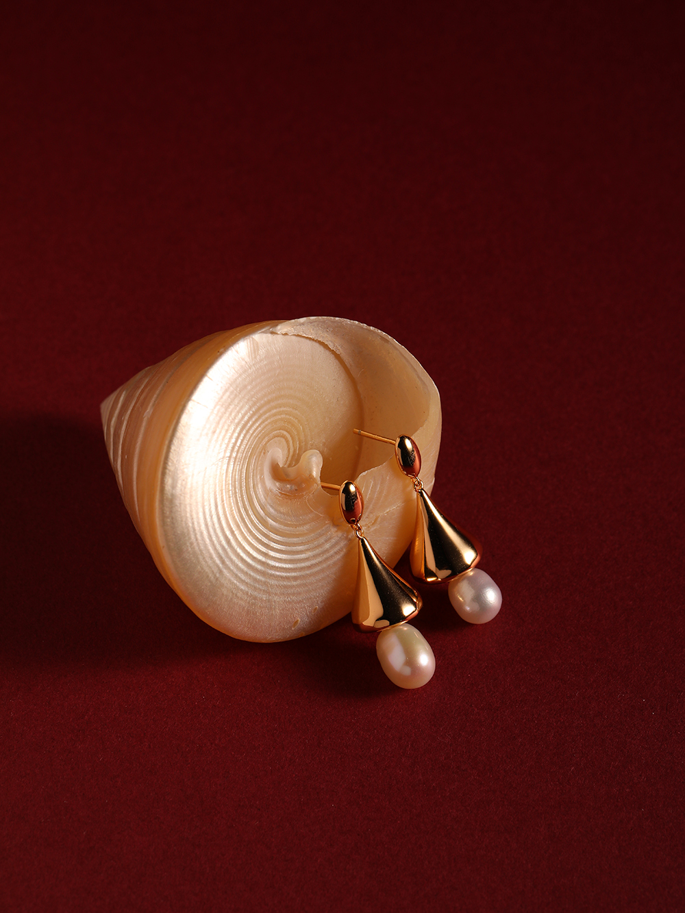 Cone Shaped Pearl Pendant Earrings