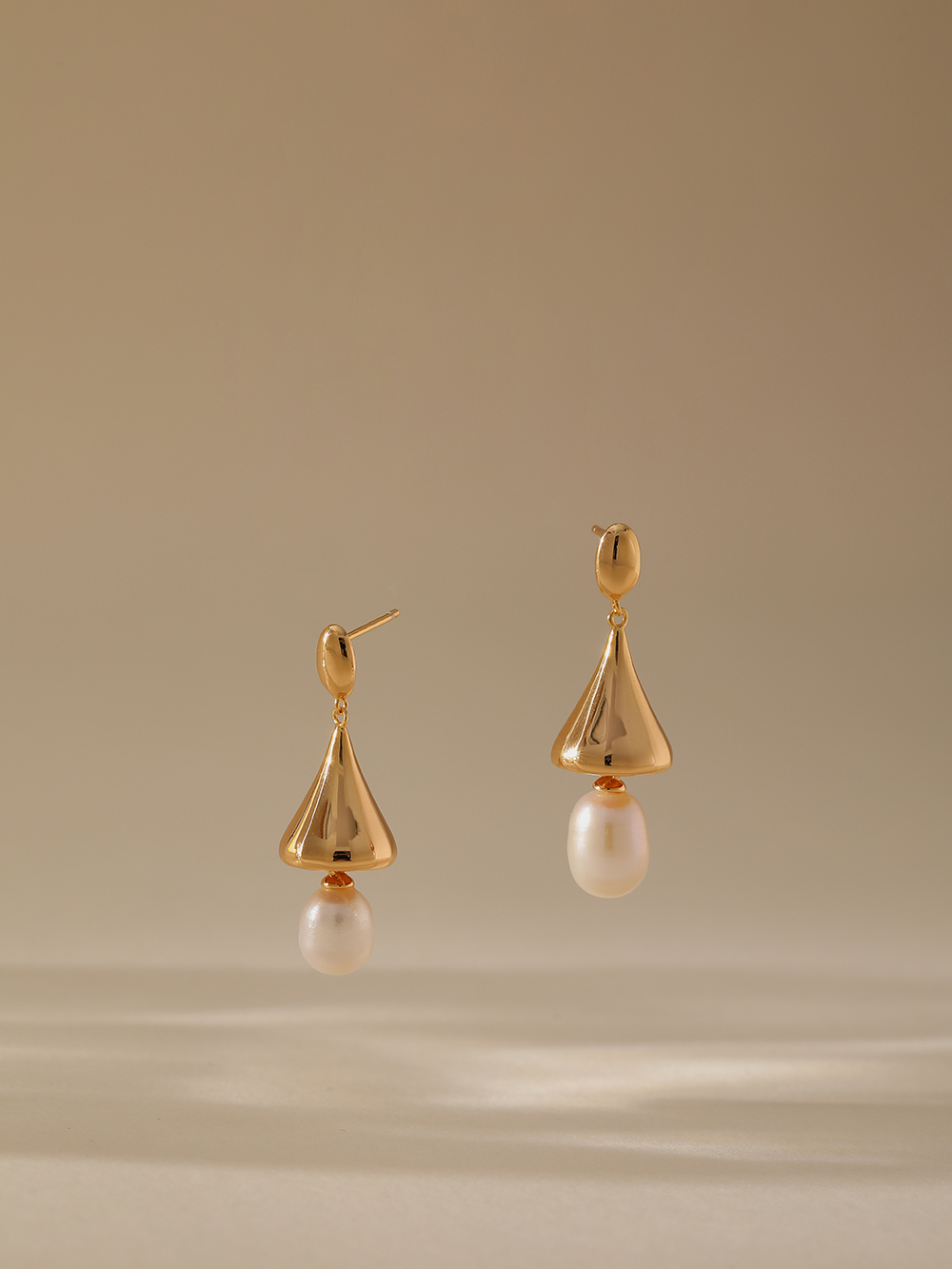 Cone Shaped Pearl Pendant Earrings