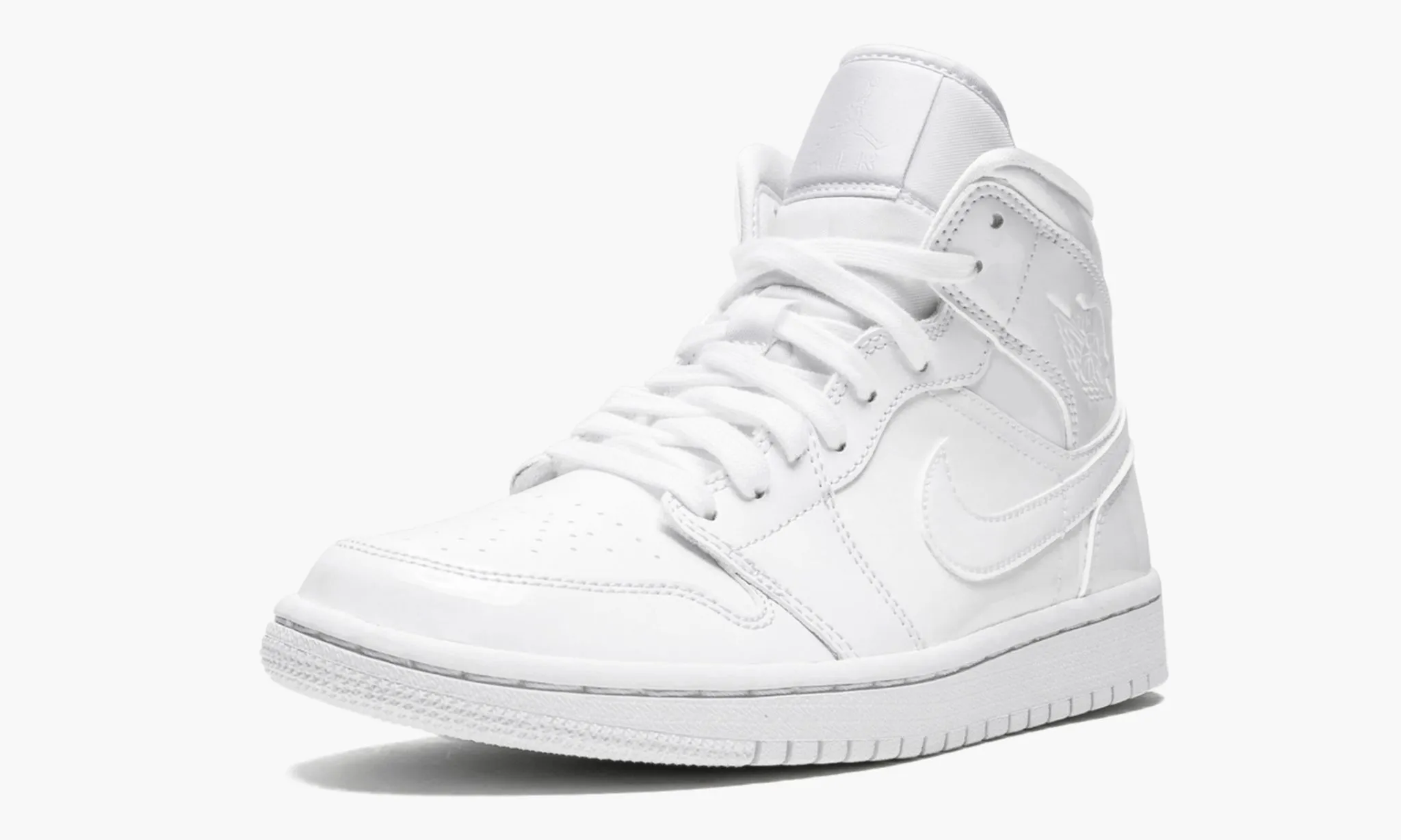 JORDAN 1 MID Patent Triple White - beetsneakers