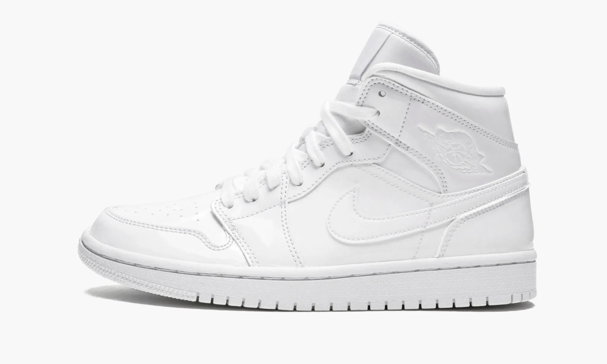 JORDAN 1 MID Patent Triple White - beetsneakers