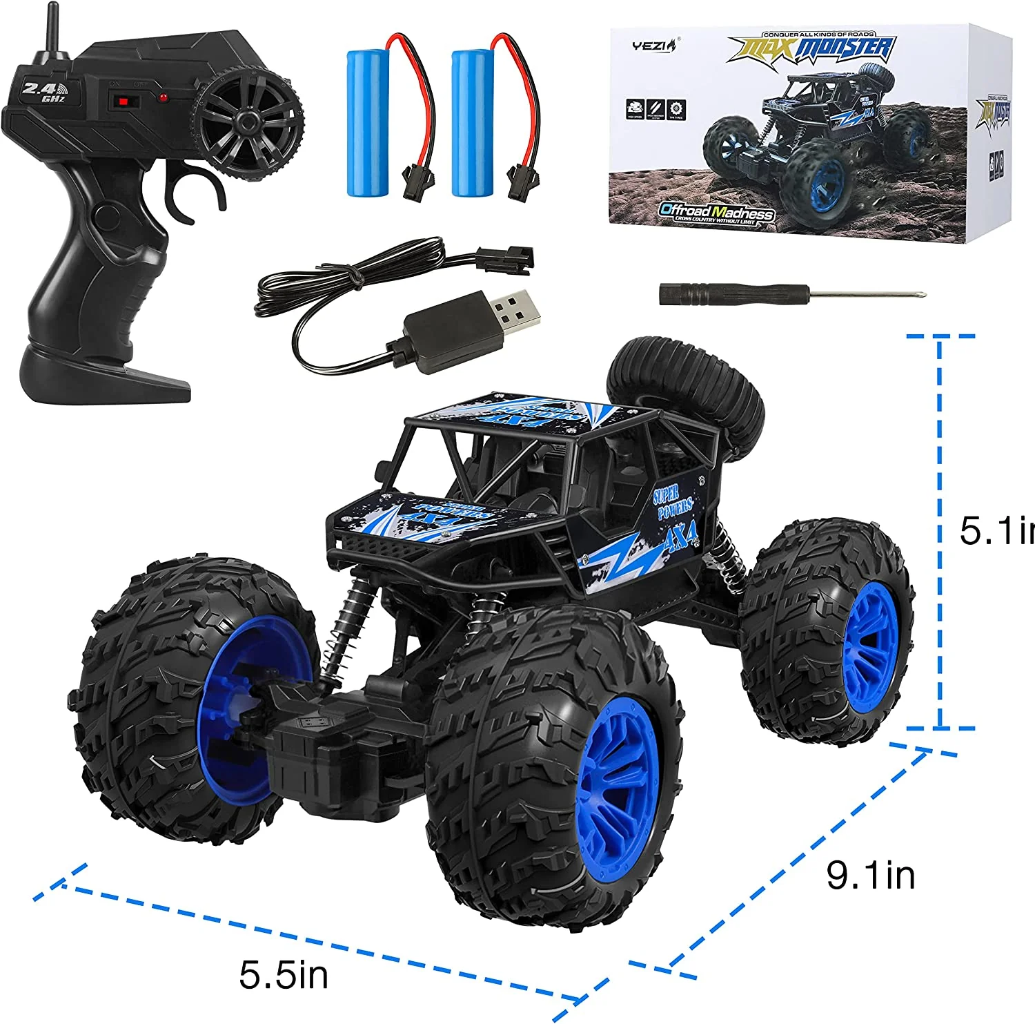 YZ RC Car 1:18 Large Scale, 2.4Ghz All Terrain Waterproof Remote Control Truck with 2 Batteries,4X4 Electric Rapidly off Road Car For, Remote Control Car