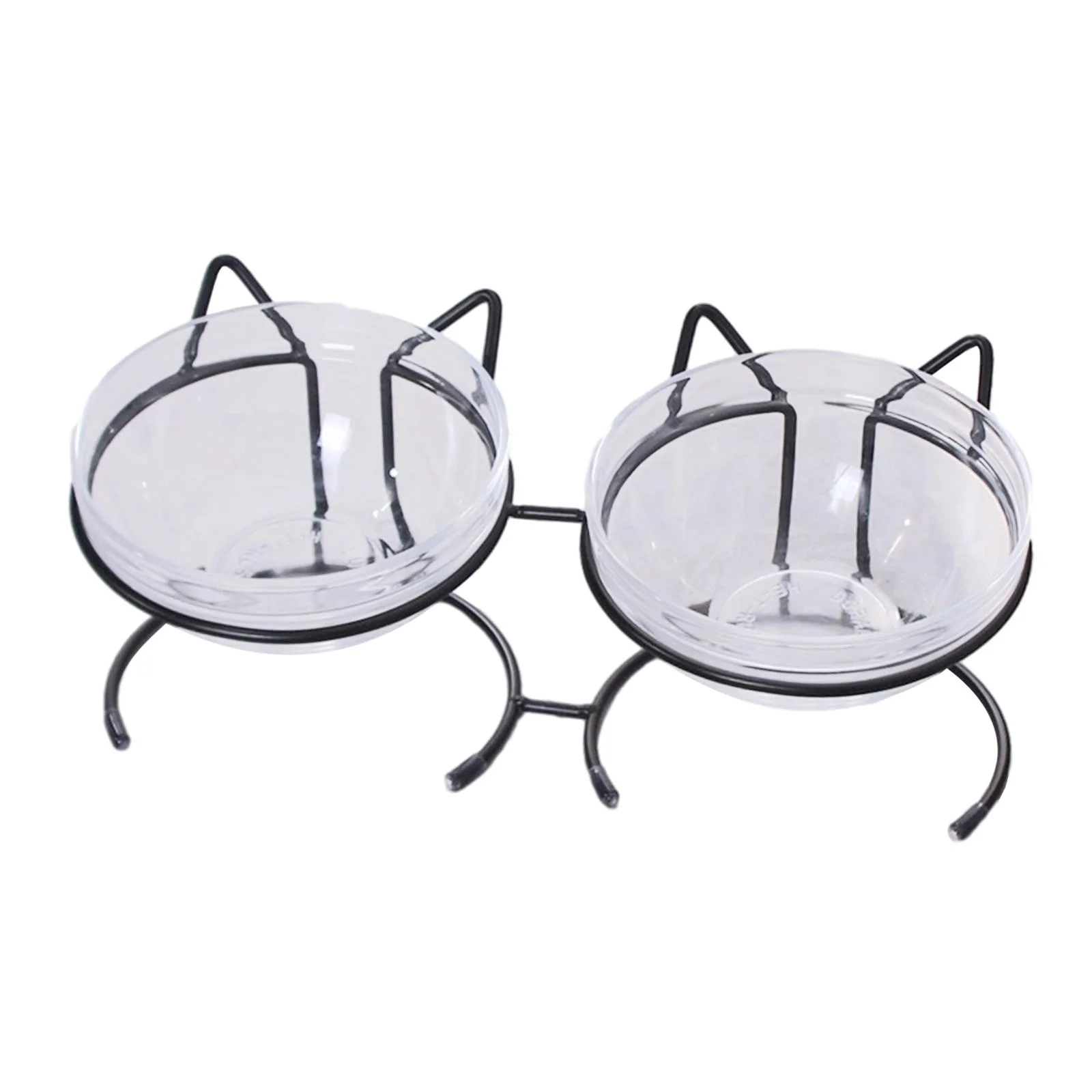 DOLITY Elevated Cat Feeder Bowl Dish Iron Rack Anti Slip Removable for Dry Wet Food double bowl black