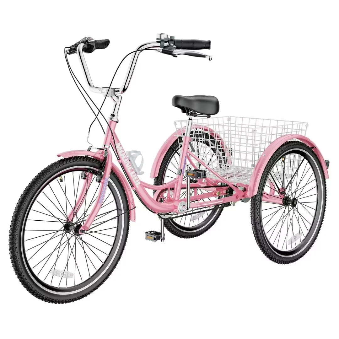 Docred Adult Tricycles 1-Speed 24 inch Adult Trikes 3 Wheel Bikes, Three-Wheeled Bicycles Cruise Trike with Shopping Basket for Seniors, Women, Men