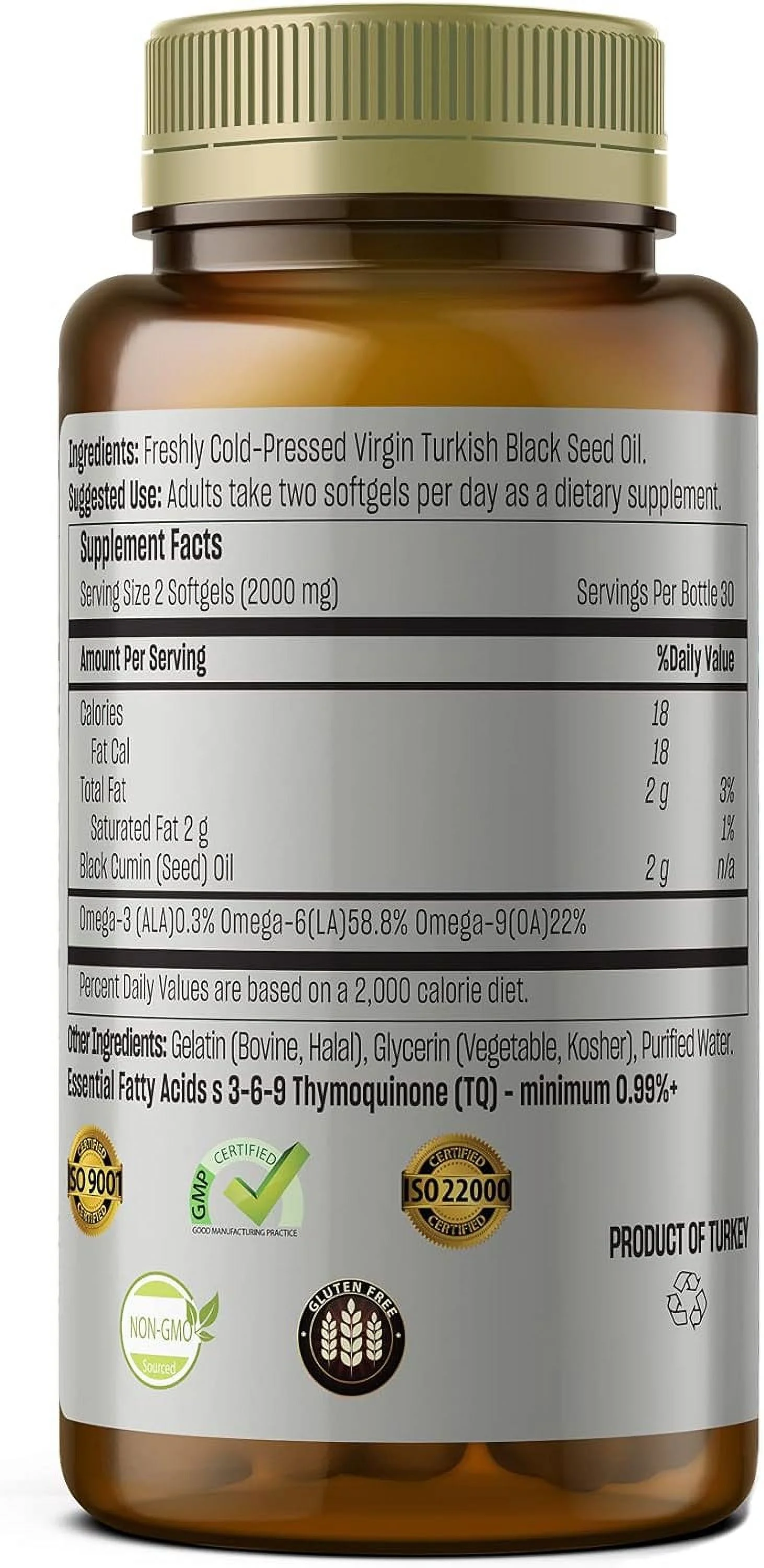 TALYA Black Seed Oil Softgel with High Thymoquinone - Immune Support - Digestive Health - Brain Function - Joint Mobility - Cold-Pressed from Non-GMO Turkish Black Cumin Nigella Sativa Seeds