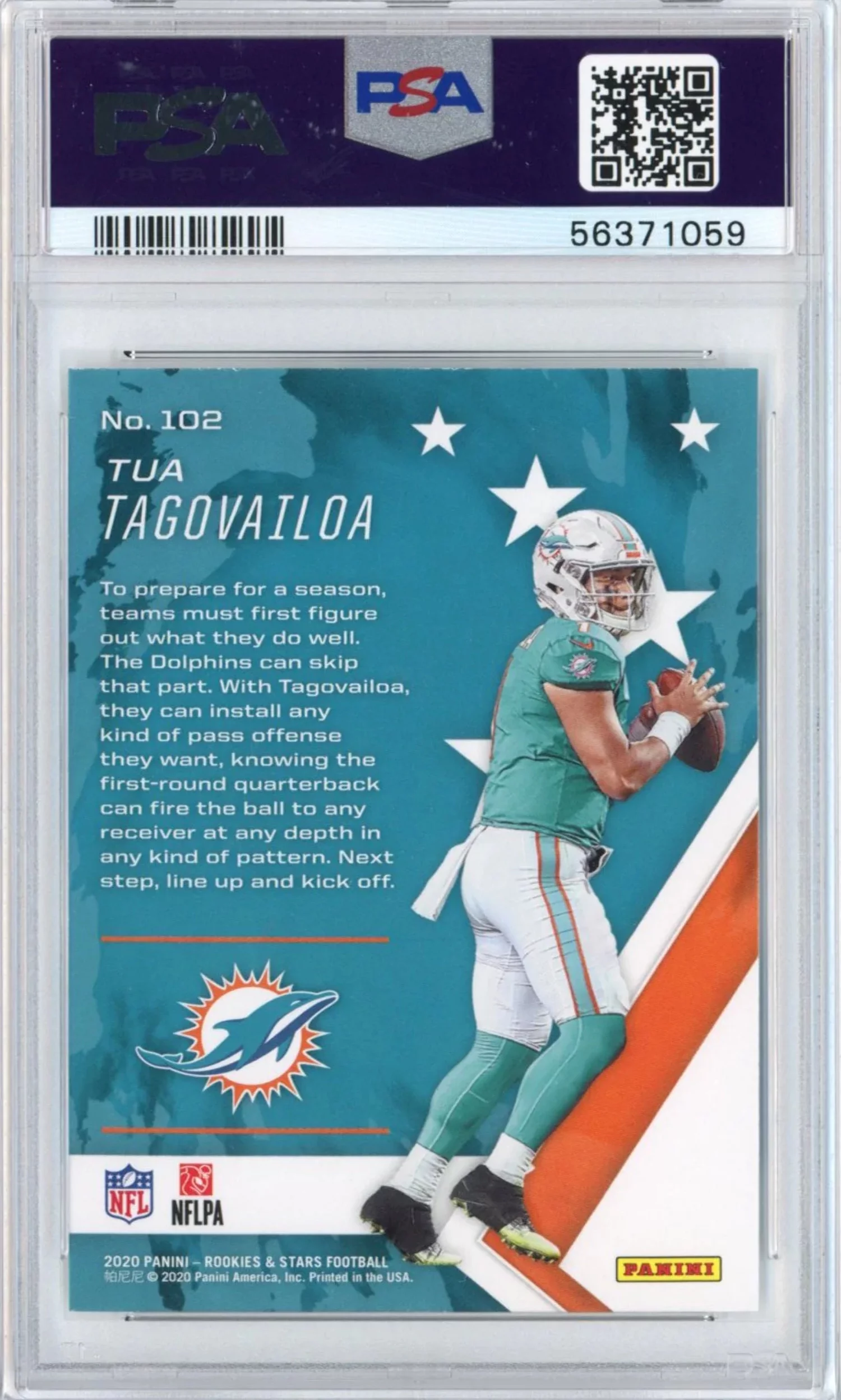 Graded 2020 Panini Rookies Stars Tua Tagovailoa #102 Rookie RC Football Card PSA 10 Gem Mint