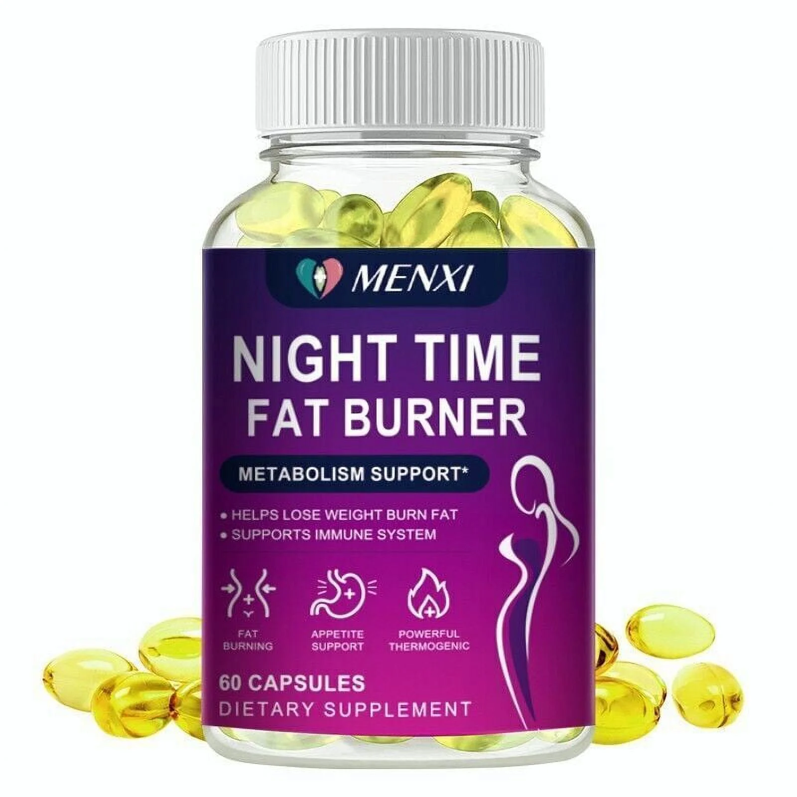 Night Time Fat Burner Supplement - Weight Loss Appetite Suppressant Detox Pills 60 Capsules