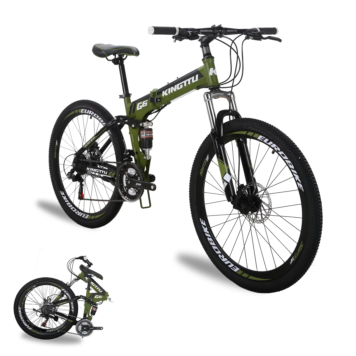 G6 Folding Bike for Adults 26 Inch Spoke Wheels 21 Speed Full Suspension Dual Disc Brakes Mountain Bikes Foldable Frame Bicycle