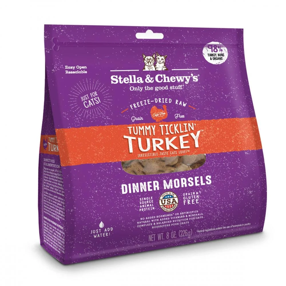 Stella and Chewy's Tummy Ticklin' Turkey Dinner Morsels Grain Free Freeze Dried Raw Cat Food 18 lb