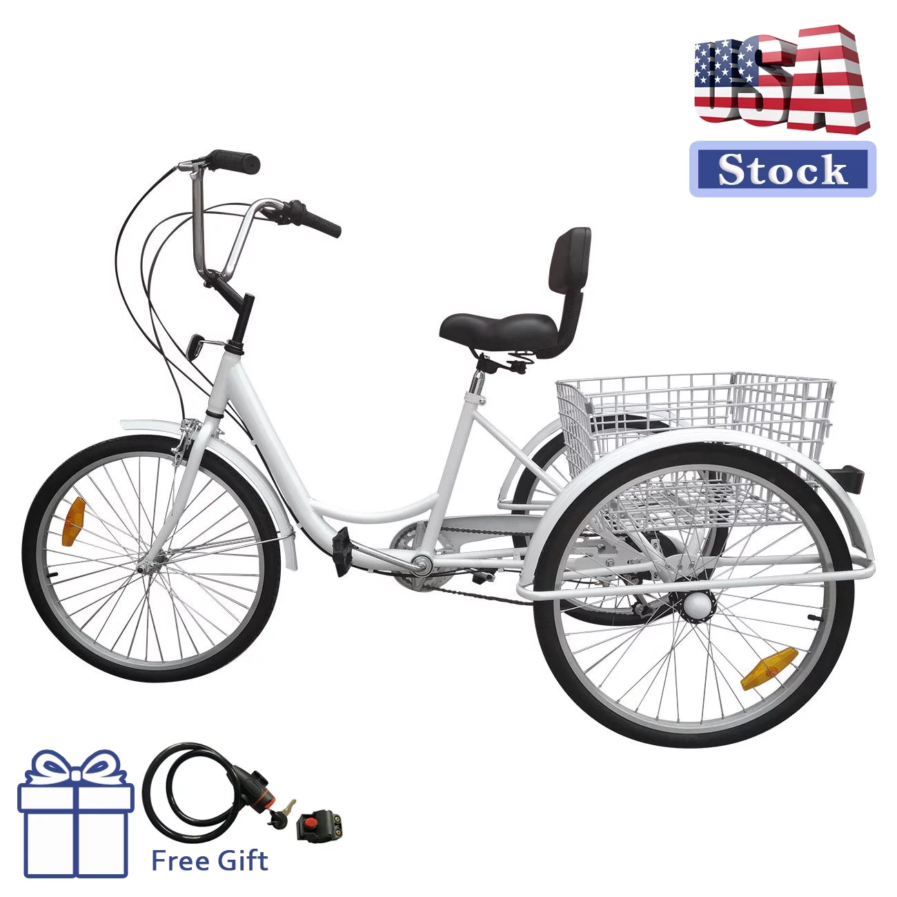 2Days Delivery 24 Adult 7-Speed 3-Wheel Tricycle Cruise Bike Bicycle With Basket