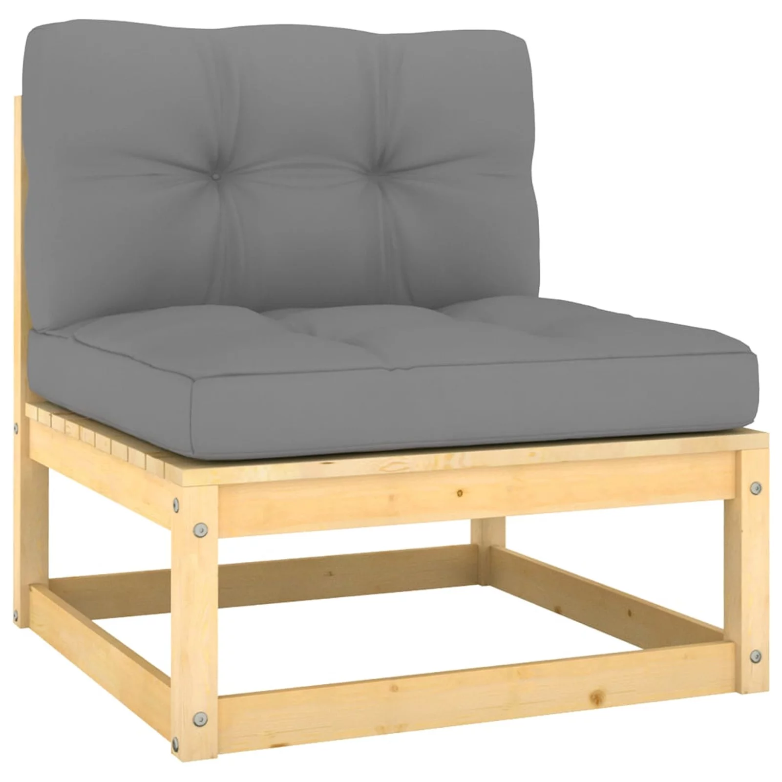 Dcenta 3 Piece Patio Lounge Set with Gray Cushions Middle Sofa and 2 Footstool Conversation Set Pinewood Outdoor Sectional Sofa Set for Garden, Balcony, Yard, Deck