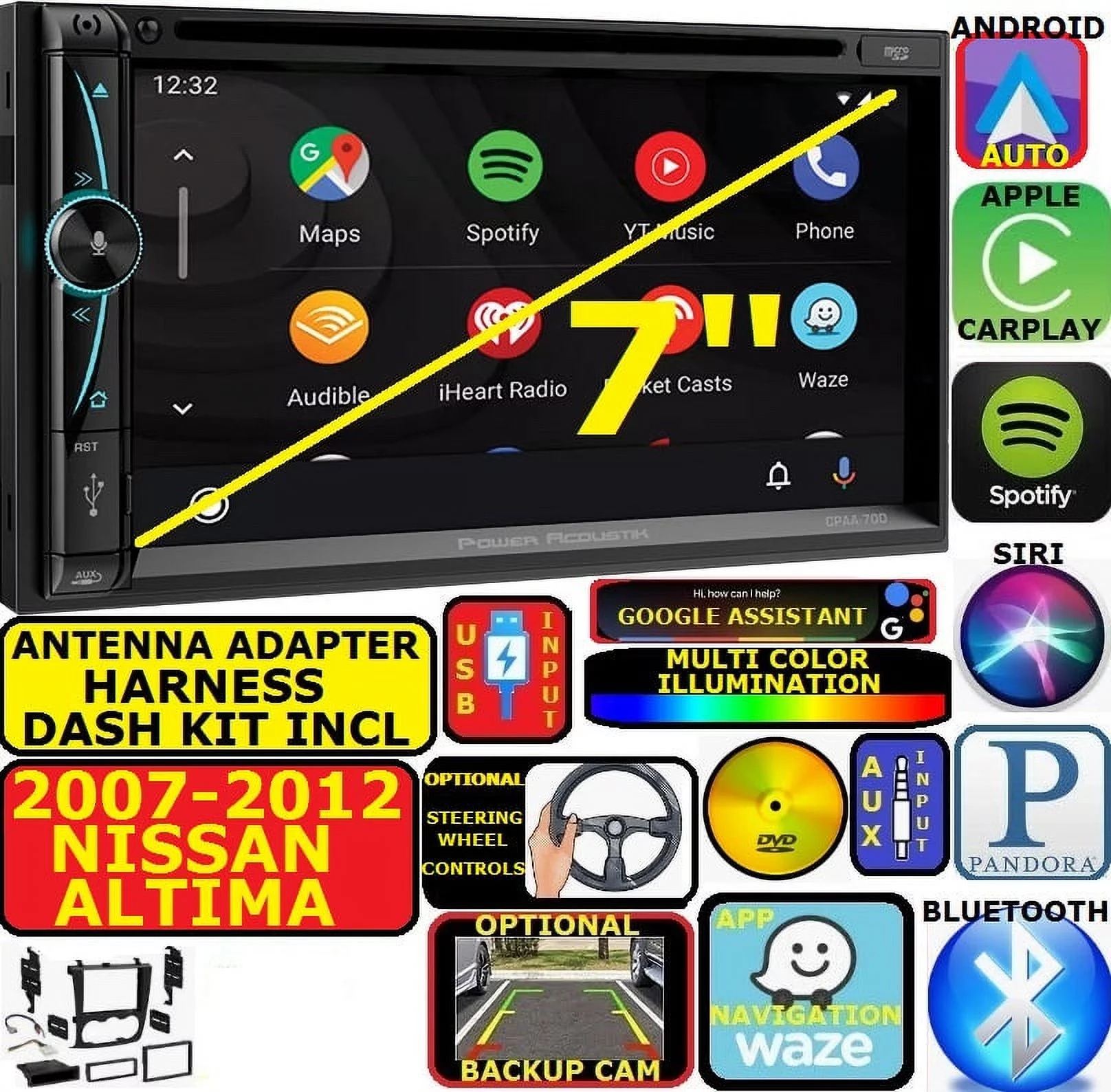 FITS/FOR 07-12 ALTIMA NAV BLUETOOTH CD/DVD CARPLAY ANDROID AUTO CAR RADIO